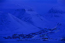 Longyearbyen town in February light, Spitzbergen, Norway