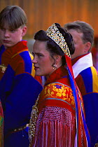 Sami bride at traditional Sami wedding, Karaskok, Samiland / Lapland, Finnmark, Northern Norway. 1997.