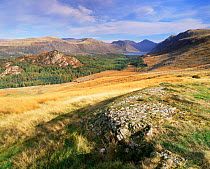 View towards Wastwater Lake, Wasdale Head and Great Gable, Lake District National Park, Cumbria, UK.