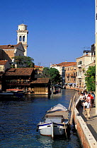 Rio san Gervasio canal with gondola boatyard on left, Venice, Italy