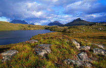 Stac Polly, Cul Mor and Cul Beag on stormy day, Inverpolly NNR, Highlands Scotland.