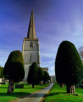 Painswick churchyard with Yew trees, Cotswolds, Gloucestershire, UK