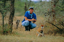 Lynne Isbell, Primatologist, in the field with Patas monkeys {Erythrocebus