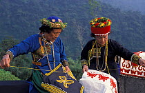 Aborigines from Lukai tribe sewing traditional butterfly designs, Taiwan
