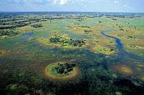Aerial view of Okavango Delta,  Botswana, Southern-Africa. End  of rainy season, April.