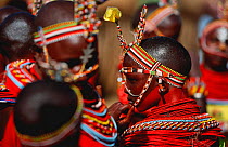 Samburu people wearing traditional bead headbands, Laikipia, Kenya