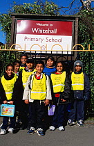 Children part of a Walking Bus scheme. Safe routes to school. Whitehall, Bristol.