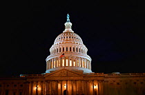 United States Capitol building floodlit at night, Washington DC, USA