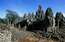 Buddhist Monks at Bayon Temple, Angkor Thom, World Heritage Site, Cambodia