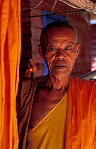 Elderly Buddhist monk portrait, Angkor Wat, World Heritage Site, Cambodia