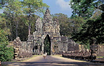 Carved gate leading to Bayon temple, Angkor World Heritage Site, Cambodia