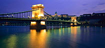 Chain Bridge and River Danube at night, Budapest, Hungary