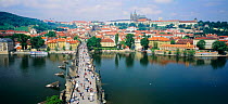 Elevated view of Charles Bridge & St Vittus Cathedral, Prague Czech Republic