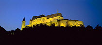 Vianden Castle illuminated at night, Vianden, Luxembourg