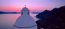Traditional domes of Santorini at sunset, The Cyclades, Greece