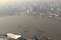 Aerial view of boats on the River Huangpu, Shanghai, China