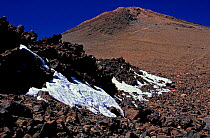 Snow near summit of El Teide volcano, Canadas National Park, Tenerife, Canary Islands