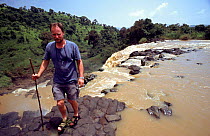 Richard Kirby (cameraman) stands at top of Tisasat Falls on Blue Nile, Ethiopia