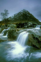 Buachaille Etive Mor in winter with waterfall, Highlands, Scotland