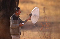 Sound recording birdsong, Caprivi strip, Namibia