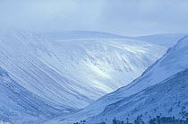 Larig Ghru (valley through the Cairngorms) + Ben MacDui in winter Scotland UK Highlands