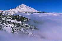Teide volcano above clouds in snow, Teide NP, Tenerife, Canary Islands