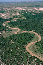 Aerial view of Rwindi river through Virunga NP, showing recent deforestation, Democratic Republic of Congo, formerly Zaire