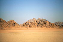Looking across desert landscape to Sinai mountains, Sinai peninsula, Egypt