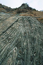 Stratiform rock in Paghera valley, Adamello Regional Park, Central Alps, Italy