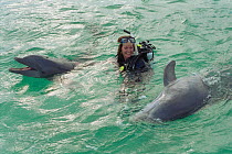 Charlotte Uhlenbroek swimming with Bottlenose dolphins, Bahamas 2002
