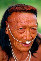 Yaminahua indian head portrait, Boca Mishagua River, Amazonia, Peru