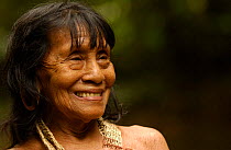 Huaorani indian woman portrait, rainforest tribe, Napo Province, Ecuador. Weca