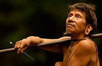 Huaorani indian man, indigenous rainforest tribe, Napo Province, Ecuador. Pirahua
