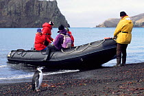Chinstrap penguin and tourists, Whalers Bay, Deception Is, South Shetland Is