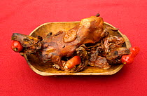 Cooked guinea pigs, traditional food of the Andes, Otavalo, Ecuador.