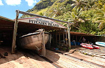 Boathouse and slipway on Pitcairn Island, South Pacific.