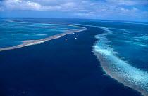 Aerial view of Hardy reef with dive platforms in channel, Great Barrier Reef, Queensland