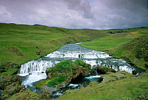 Waterfall on river above Skogafoss, Iceland