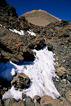 Snow near summit of El Teide volcano, El Teide National Park, Tenerife