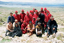 Local people at frog gathering ceremony, Lake Titicaca, Andes, Peru Lake