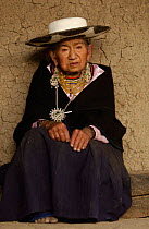 Saraguro indian woman in traditional dress, Andes, Ecuado