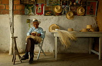 Fausto Mero (aged 95-yrs) making Panama hats, Montecristi, Ecuador. 2004