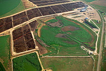 Aerial of intensive livestock rearing with dried out playa lake , Texas Panhandle, USA