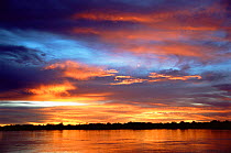 Sunset over Purus river, Piagacu-Purus Sust Devt Reserve, Amazonas, Brazil