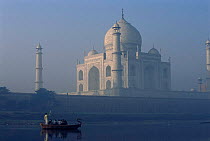 Taj Mahal at dawn on banks of Yamuna river, Agra, Uttar Pradesh, India