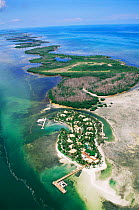 Aerial view of exclusive resort at Little Palm Island, lower Florida Keys, FL, USA.