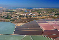 Aerial views of salt lakes. Santa Pola, Spain.