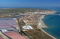 Aerial views of salt lakes. Santa Pola, Spain.