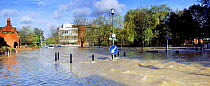 Panoramic view of River Wey in flood in Guildford, Surrey, UK.