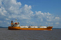 Gas tanker ship on the Amazonas River. Brazil.